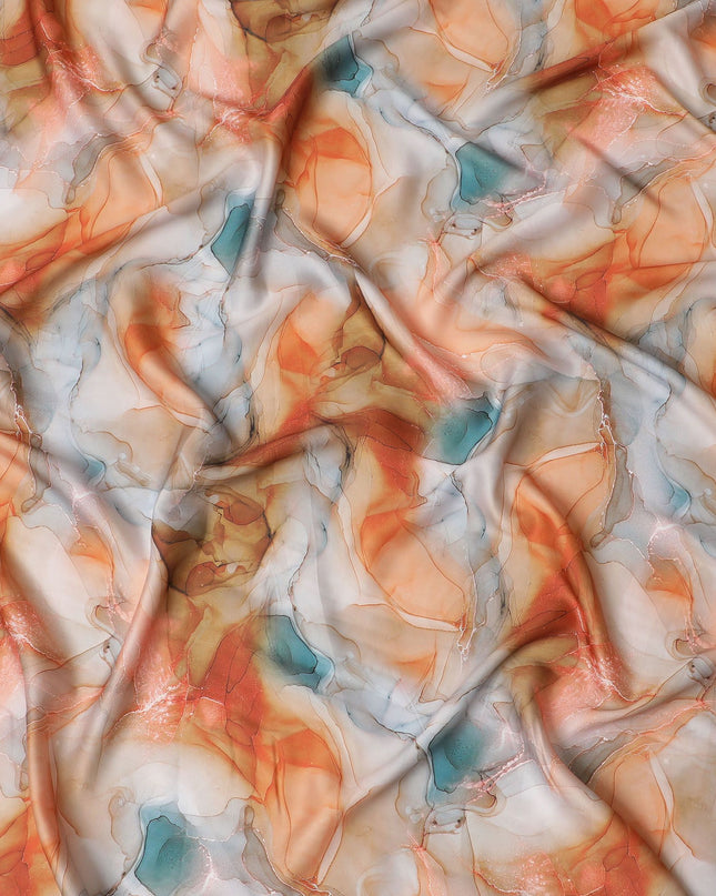 Abstract Art-Inspired Synthetic Modal Satin Fabric - Fluid Hues, 110cm Wide - Purchase Online by the Meter-D18341