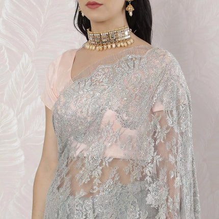 French Chantilly Lace Saree Regal Fabrics