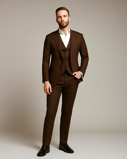 Chocolate Brown Premium Wool Suiting Fabric by Scabal – 3.50 Mtrs Piece, Width 150 Cms, Made in United Kingdom-D23066