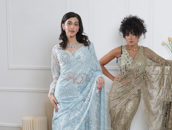 <h2>French Chantilly<br/>Lace Saree</h2>