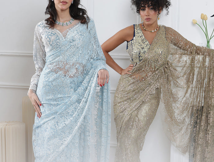 <h2>French Chantilly<br/>Lace Saree</h2>