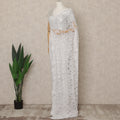 Snow White Premium French Chantilly Saree Lace with Stone Work 5.5 Mtrs Length, Width 110 Cms and Made in France-D27176