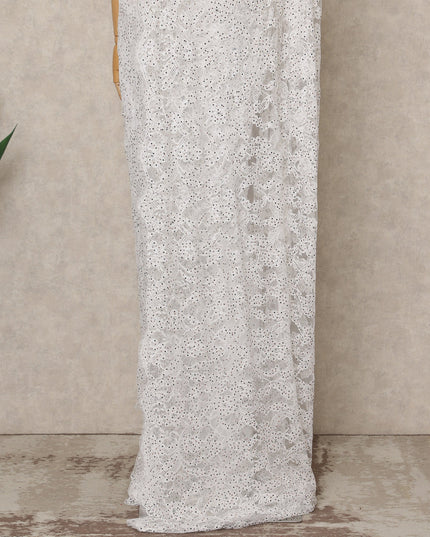 Snow White Premium French Chantilly Saree Lace with Stone Work 5.5 Mtrs Length, Width 110 Cms and Made in France-D27176