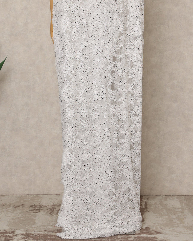 French Chantilly Lace Saree Piece - Ivory White