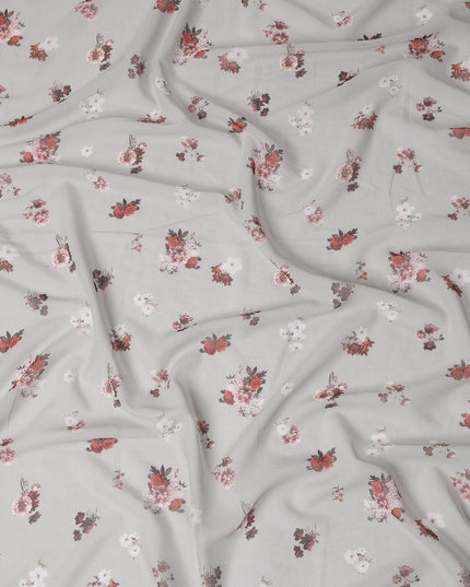 Grey Floral Cotton Voile Fabric 140cm