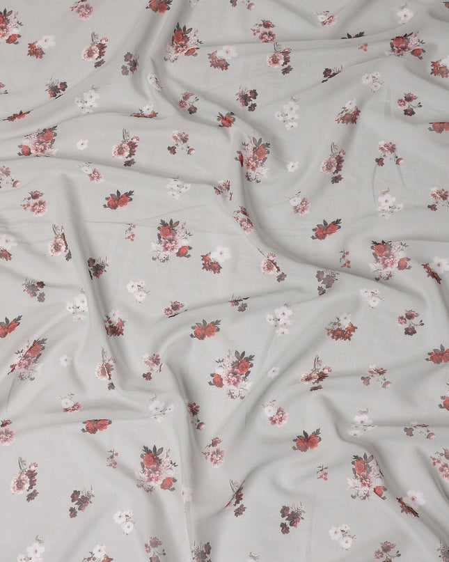 Grey Floral Cotton Voile Fabric 140cm