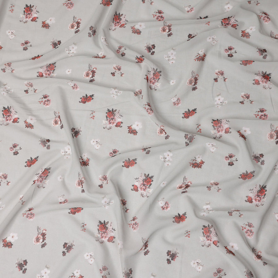 Grey Floral Cotton Voile Fabric 140cm