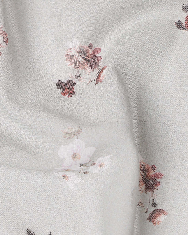 Grey Floral Cotton Voile Fabric 140cm