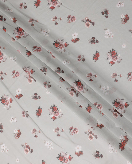 Grey Floral Cotton Voile Fabric 140cm