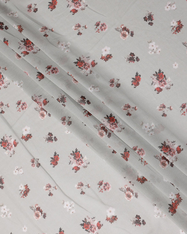 Grey Floral Cotton Voile Fabric 140cm