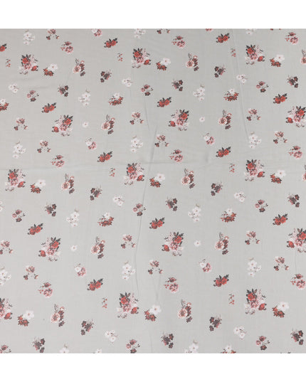 Grey Floral Cotton Voile Fabric 140cm