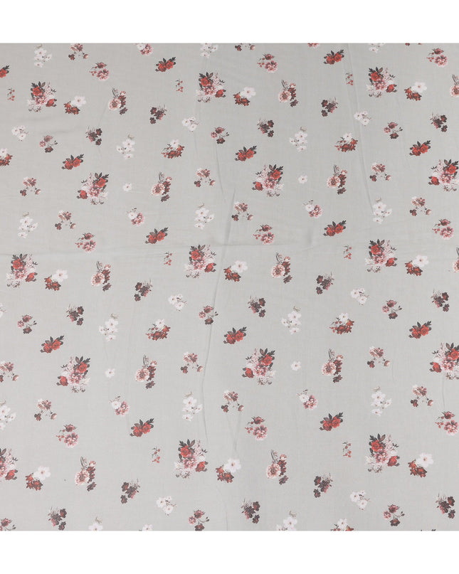 Grey Floral Cotton Voile Fabric 140cm