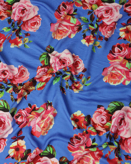Blue Bouquet Floral Crepe Fabric 140cm