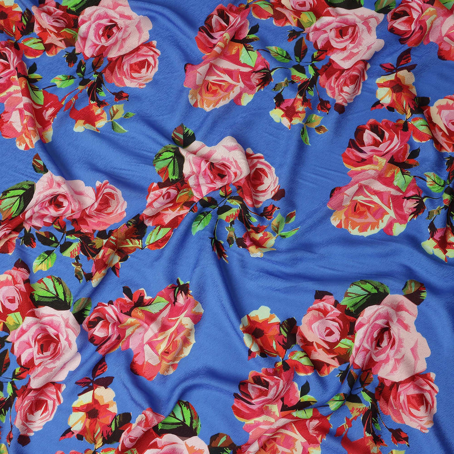 Blue Bouquet Floral Crepe Fabric 140cm