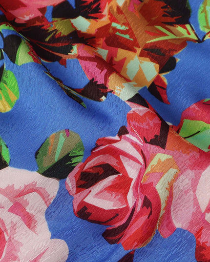 Blue Bouquet Floral Crepe Fabric 140cm