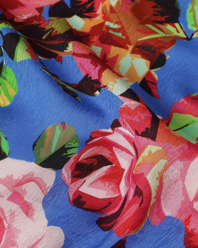 Blue Bouquet Floral Crepe Fabric 140cm