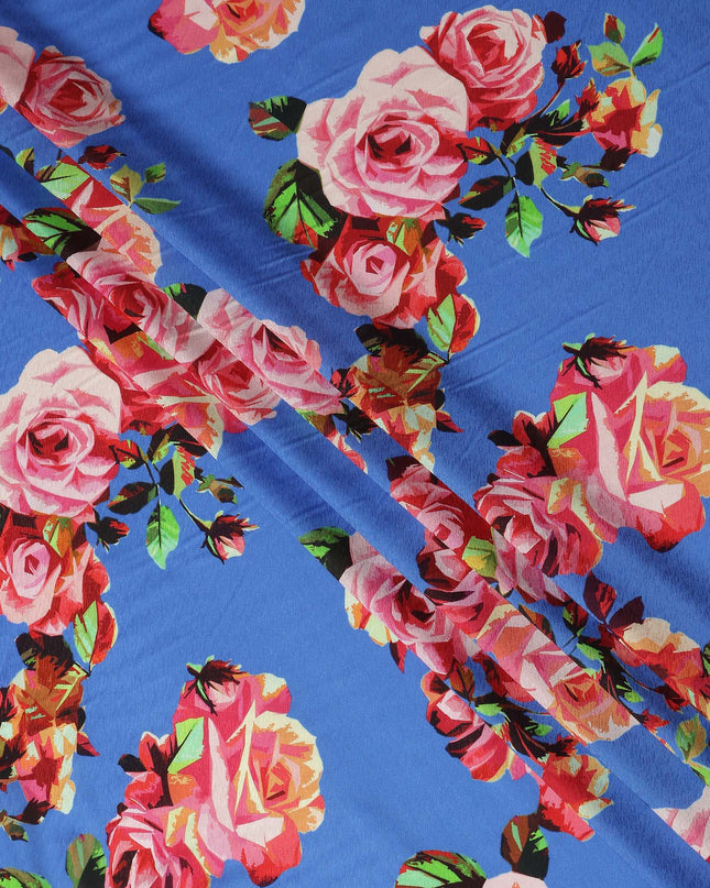 Blue Bouquet Floral Crepe Fabric 140cm