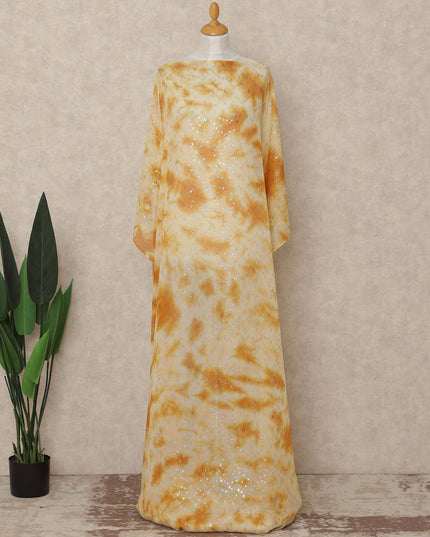 Yellow Orange Abstract Silk Chiffon Dirac With Metallic Lure