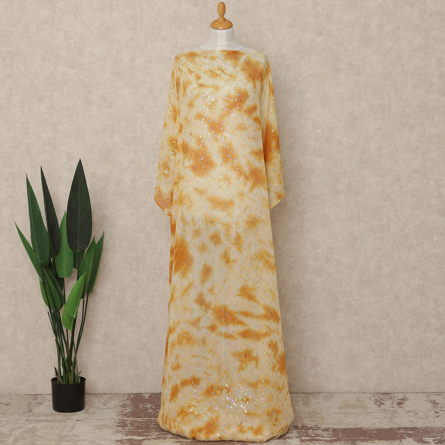 Yellow Orange Abstract Silk Chiffon Dirac With Metallic Lure
