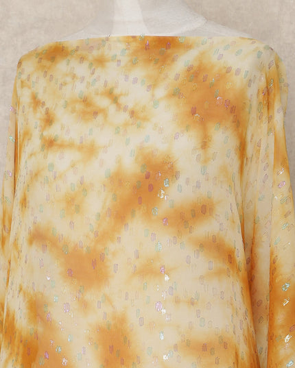 Yellow Orange Abstract Silk Chiffon Dirac With Metallic Lure