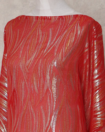 Red Abstract Silk Chiffon Dirac 3.5 Meter Piece