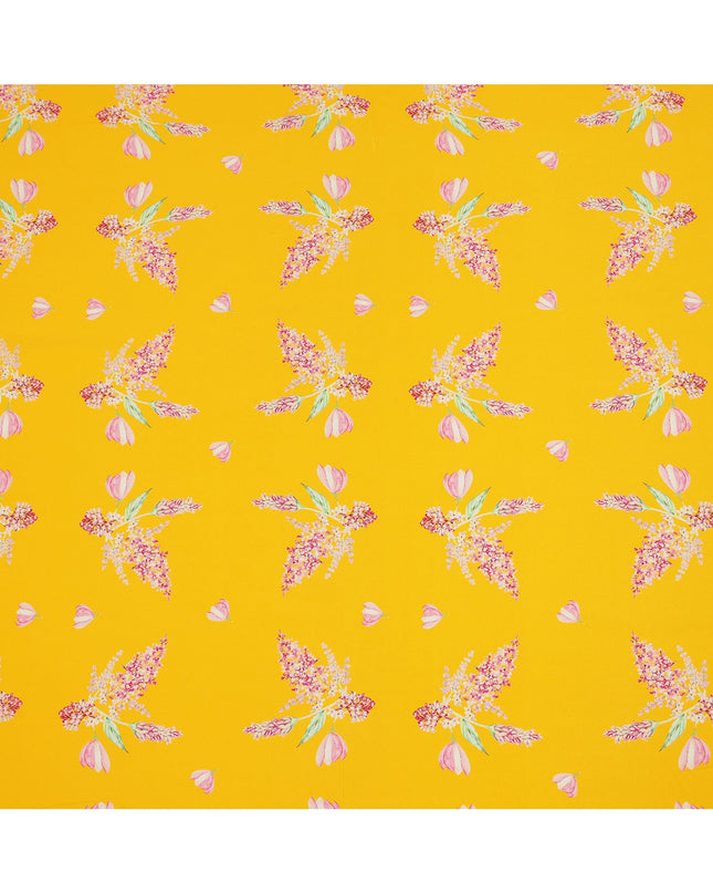 Yellow Pink Floral Print Pure Silk Crepe Fabric, Width 110 Cms, Made in India-D26087 Regal Fabrics