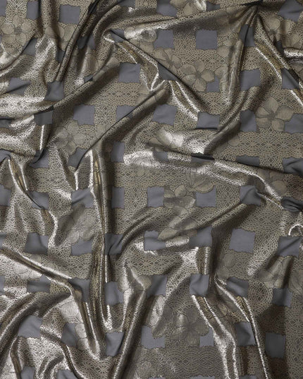 Grey Metallic Silk Chiffon Garbasaar 2 Meter Piece