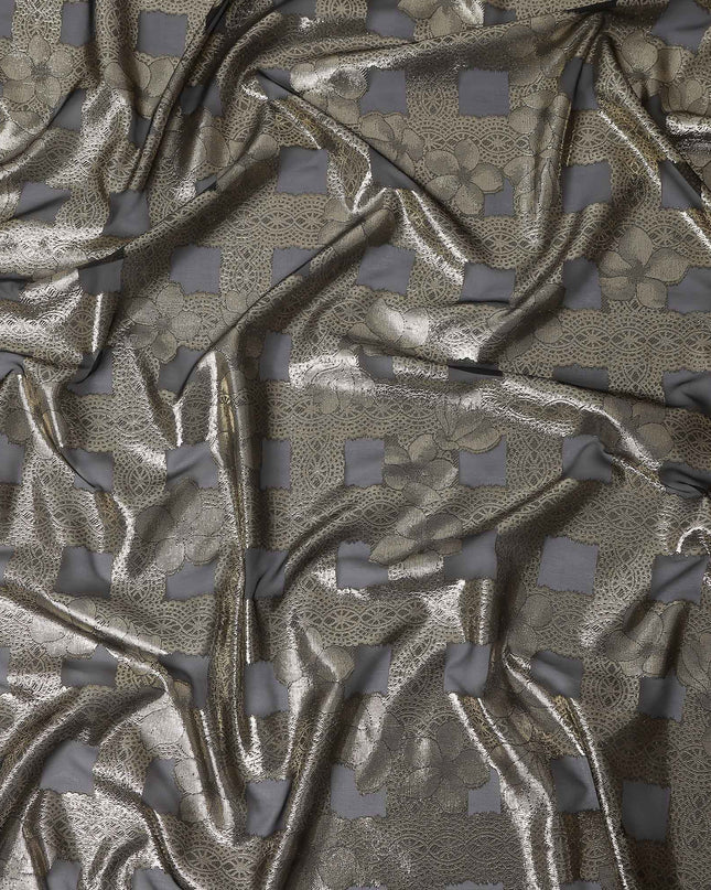 Grey Metallic Silk Chiffon Garbasaar 2 Meter Piece
