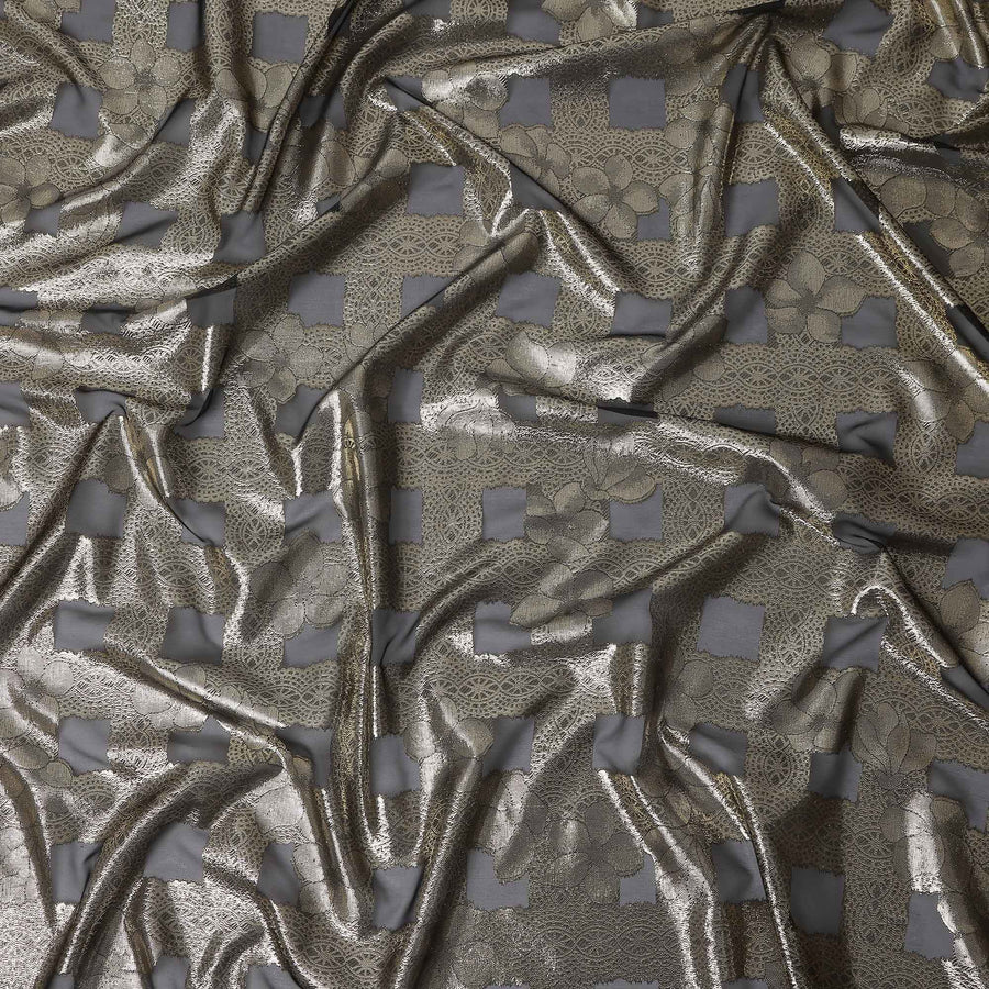 Grey Metallic Silk Chiffon Garbasaar 2 Meter Piece