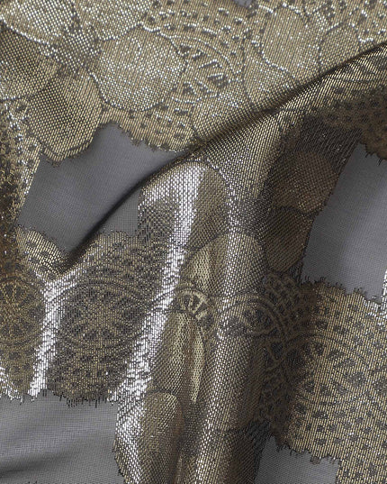 Grey Metallic Silk Chiffon Garbasaar 2 Meter Piece