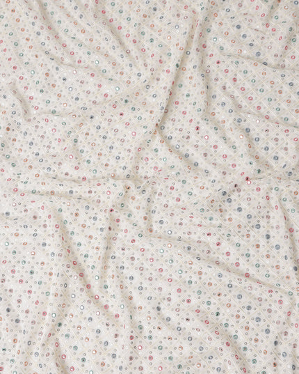 Ivory Dot Embroidered Georgette Fabric 110cm