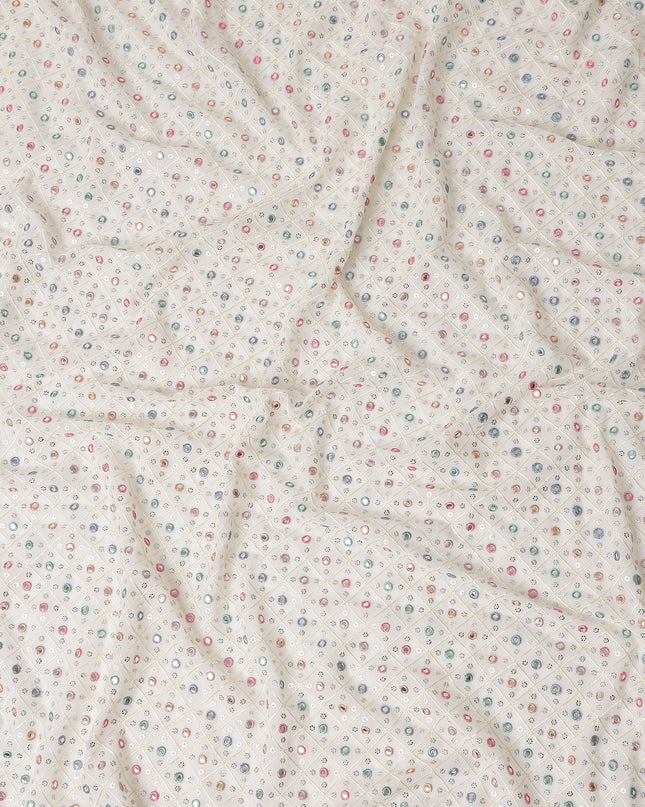 Ivory Dot Embroidered Georgette Fabric 110cm
