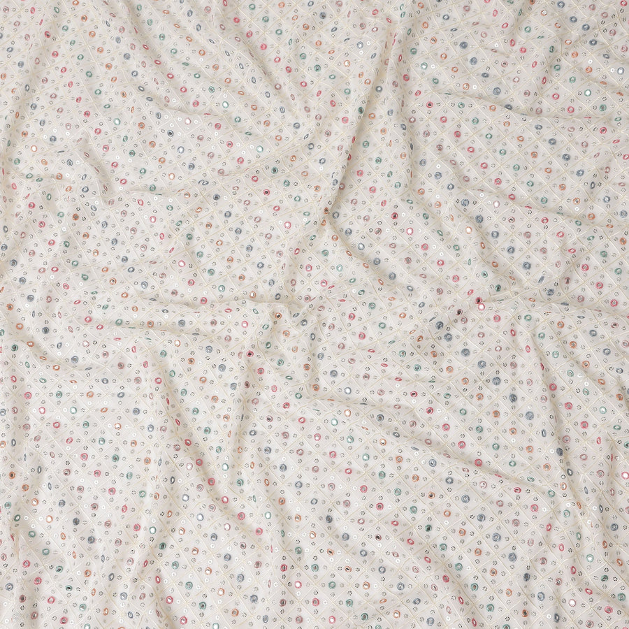 Ivory Dot Embroidered Georgette Fabric 110cm