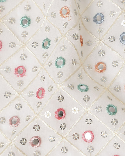 Ivory Dot Embroidered Georgette Fabric 110cm