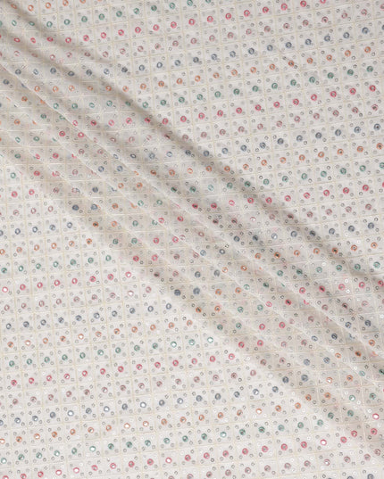 Ivory Dot Embroidered Georgette Fabric 110cm