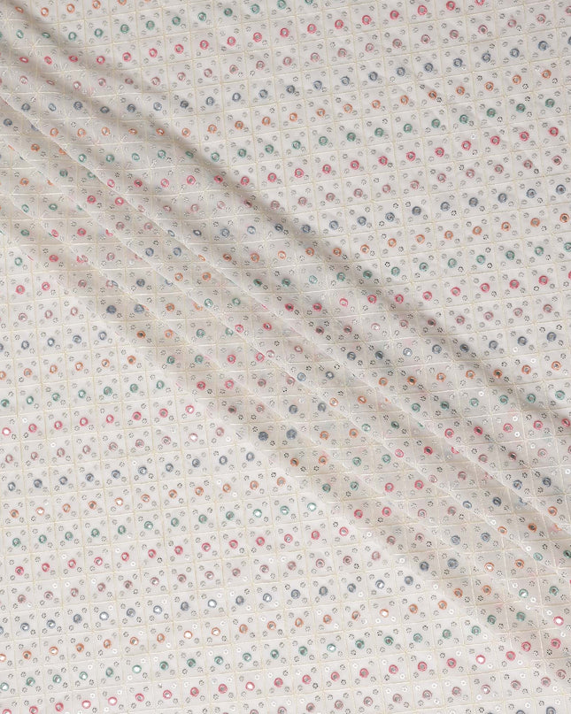 Ivory Dot Embroidered Georgette Fabric 110cm
