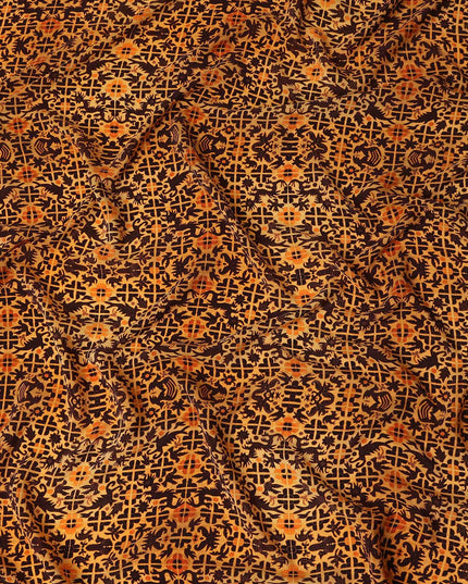 Orange Geometric Silk Crepe Fabric 110cm India