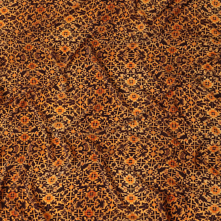Orange Geometric Silk Crepe Fabric 110cm India