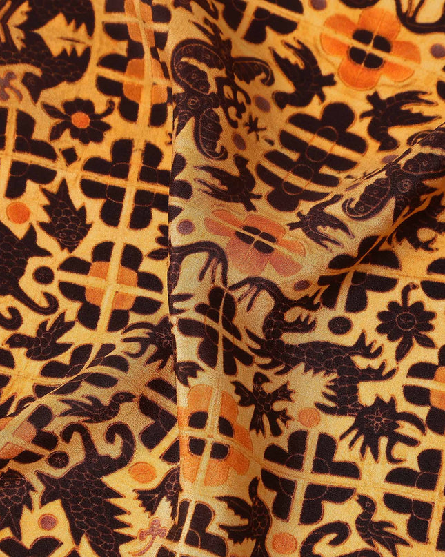 Orange Geometric Silk Crepe Fabric 110cm India