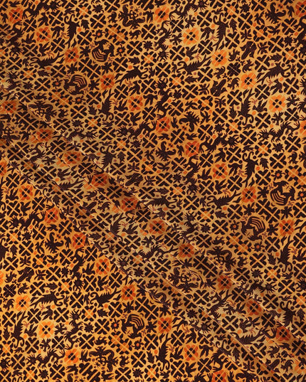 Orange Geometric Silk Crepe Fabric 110cm India