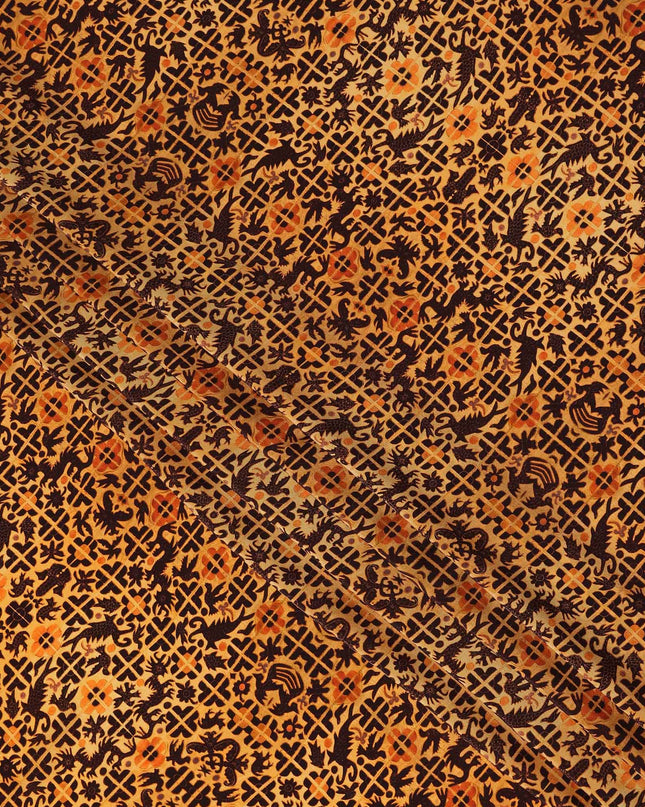 Orange Geometric Silk Crepe Fabric 110cm India