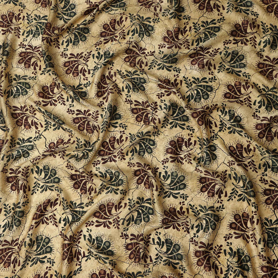 Golden Paisley Silk Satin Fabric 110cm India