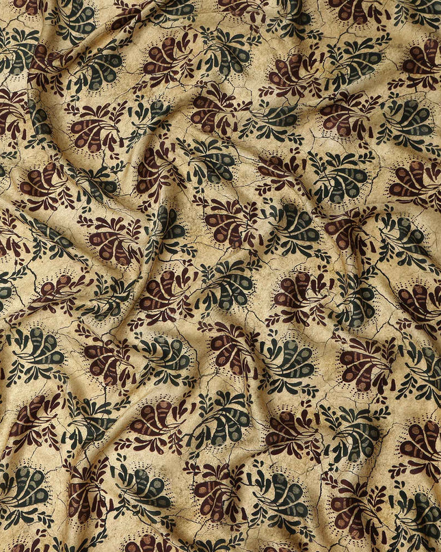 Golden Paisley Silk Satin Fabric 110cm India