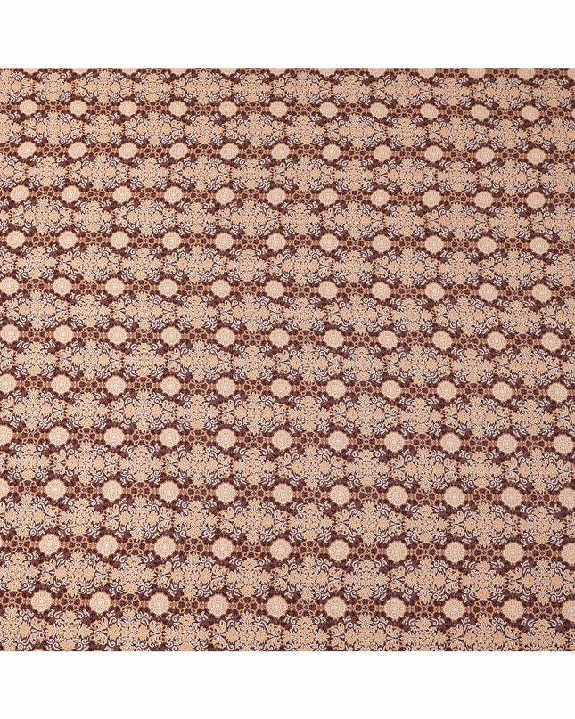 Brown Beige Geometric Floral Pattern Pure Silk Crepe Fabric, Width 110 Cms, Made in India-D26077