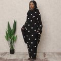 Black Traditional Sudanese Thobe with White Floral Voile Embroidery, 4.5 Mtrs Piece, Pure Cotton Fabric, Width 140 Cms, Made in India-D24455 - Regal Fabrics