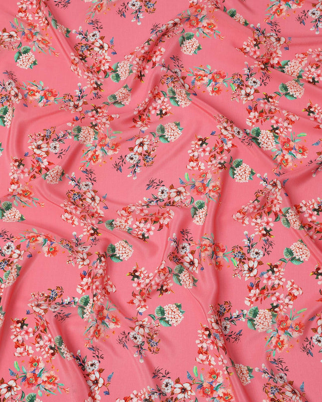 Pink Multicolor Floral Print Pure Silk Crepe Fabric, Width 110 Cms, Made in India-D26086