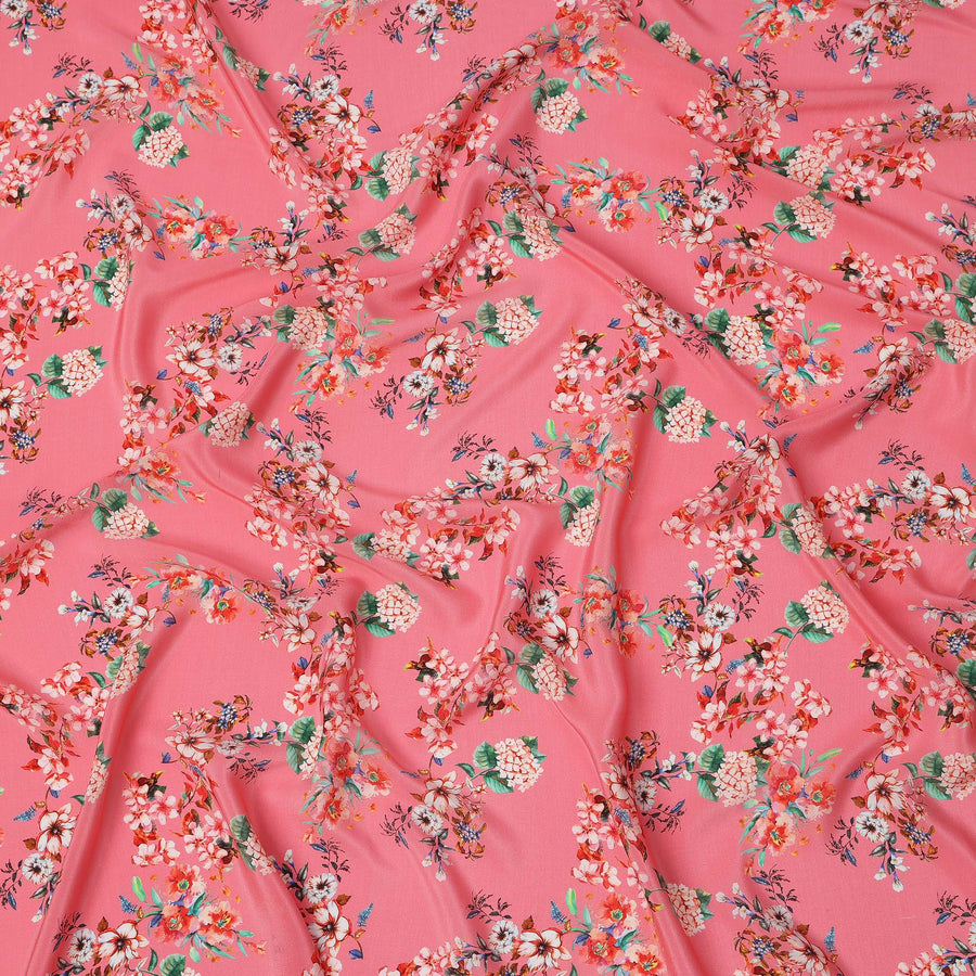Pink Multicolor Floral Print Pure Silk Crepe Fabric, Width 110 Cms, Made in India-D26086