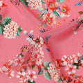 Pink Multicolor Floral Print Pure Silk Crepe Fabric, Width 110 Cms, Made in India-D26086