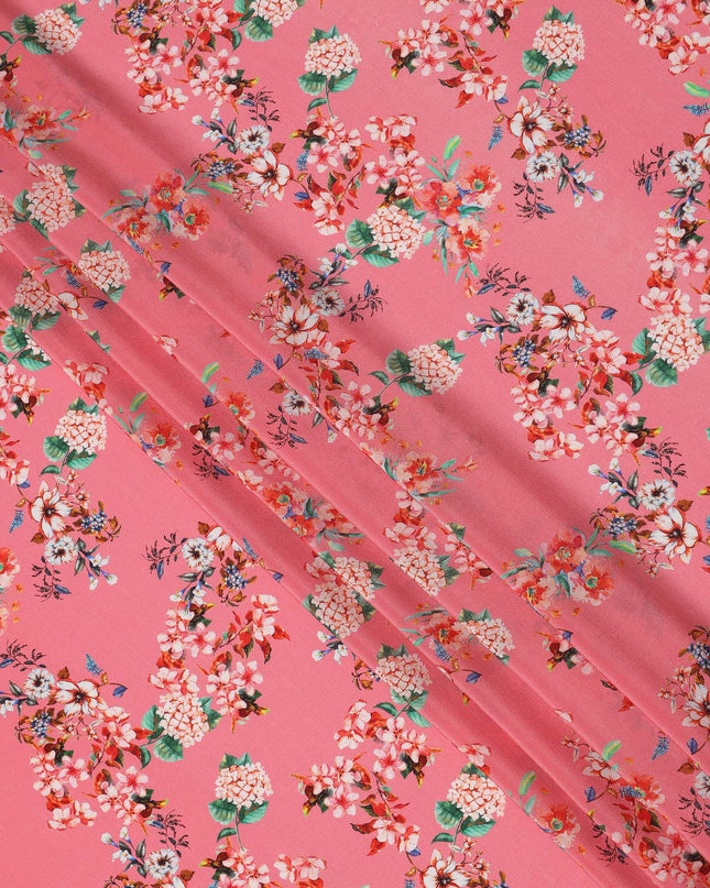 Pink Multicolor Floral Print Pure Silk Crepe Fabric, Width 110 Cms, Made in India-D26086