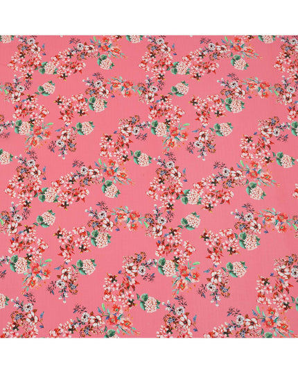 Pink Multicolor Floral Print Pure Silk Crepe Fabric, Width 110 Cms, Made in India-D26086